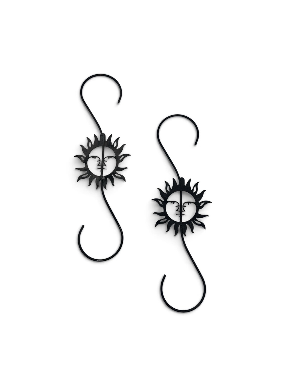 Vintage 1990s Celestial Sun Face Iron Metal Plant Hangers Pair 14.5”